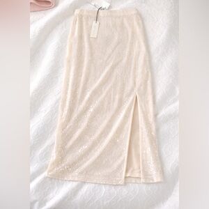 Rachel Zoe Cream Sequin Midi Skirt with Slit – Size S – New With Tags